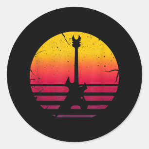 Guitar Sunset Electric Rock Music Lover Instrument Classic Round Sticker