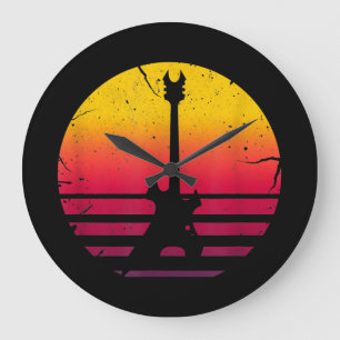 Guitar Sunset Electric Rock Music Lover Instrument Large Clock