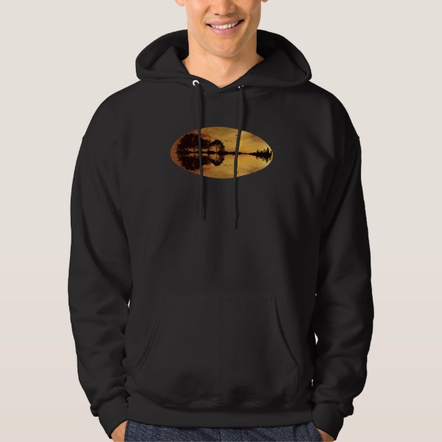 Guitar Sunset Sky Trees City Water Reflection Spec Hoodie (Front)