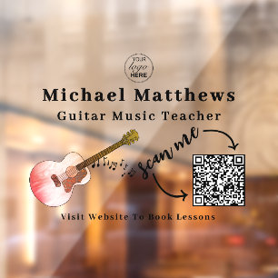 Guitar Teacher Lessons Advertising QR Code Window Cling