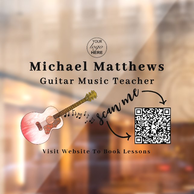Guitar Teacher Lessons Advertising QR Code Window Cling (Sheet 2)