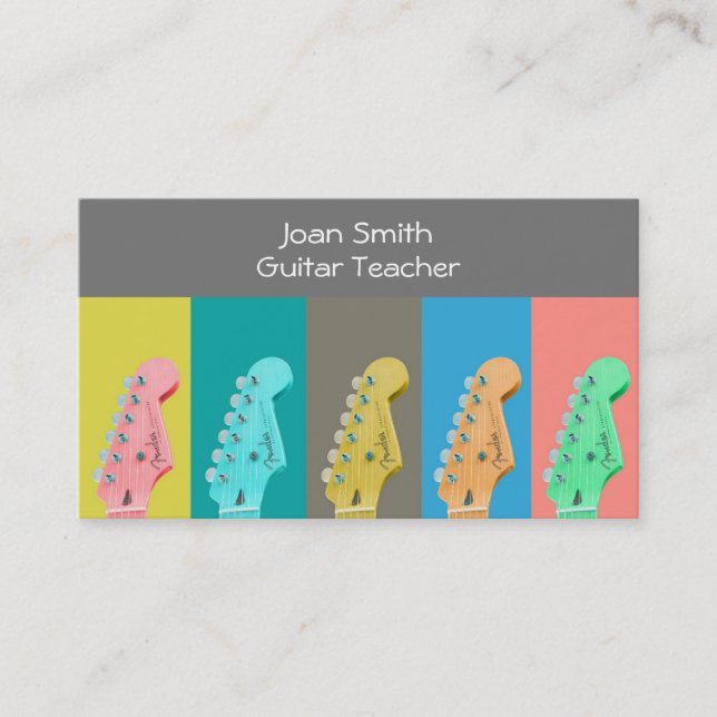 Guitar teacher modern pastel music tutor business card (Front)