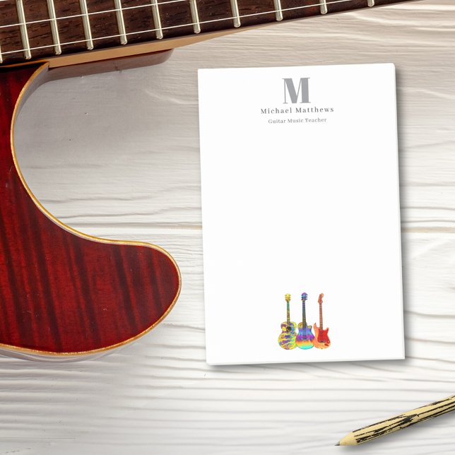Guitar Teacher Music Business Custom Mongram Post-it Notes (Guitar teacher music business custom monogram post-it notes with colorful guitars)
