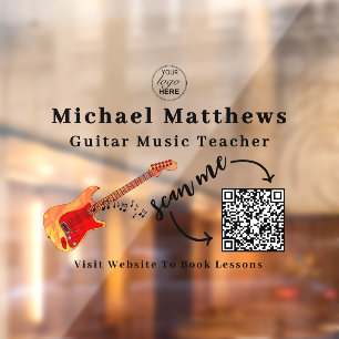 Guitar Teacher Music Lessons Advertising QR Code Window Cling