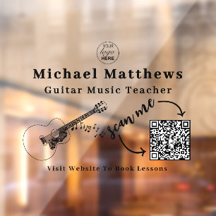 Guitar Teacher Music Lessons Advertising QR Code Window Cling