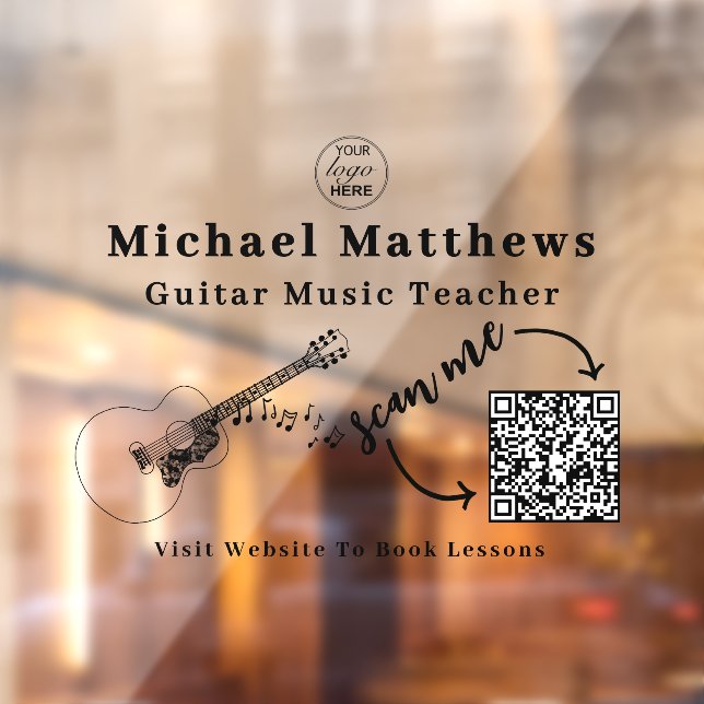Guitar Teacher Music Lessons Advertising QR Code Window Cling (Sheet 2)
