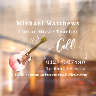 Guitar Teacher Music Lessons Advertising Window Cling