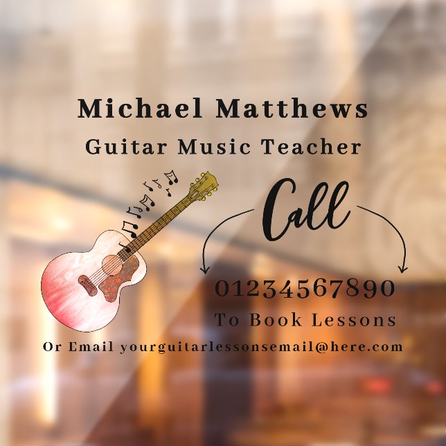 Guitar Teacher Music Lessons Advertising Window Cling (Sheet 2)