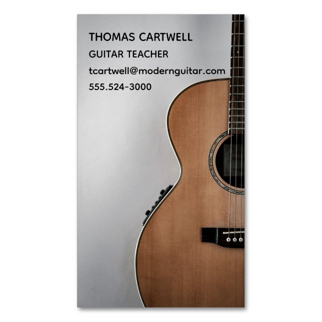 Guitar Teacher Music Lessons Modern Photo Magnetic Business Card (Front Vertical)