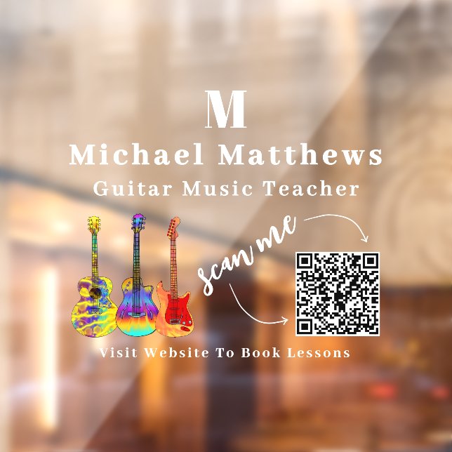 Guitar Teacher Music Lessons QR Code Window Cling (Sheet 2)