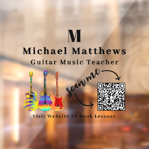 Guitar Teacher Music Lessons QR Code Window Cling