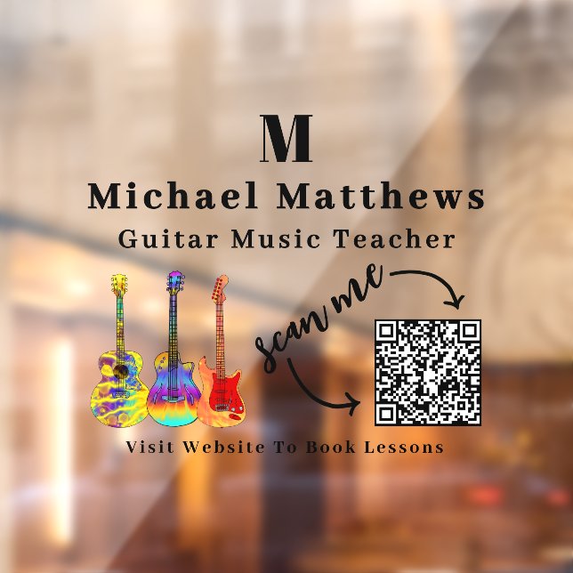 Guitar Teacher Music Lessons QR Code Window Cling (Sheet 2)