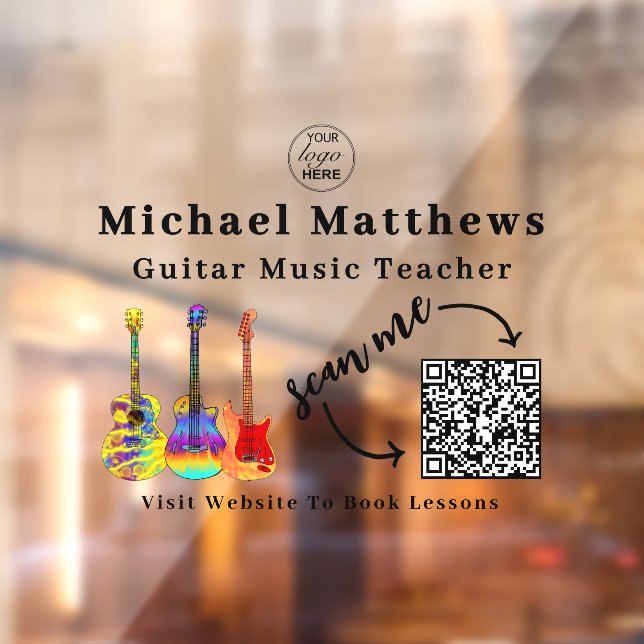 Guitar Teacher Music Lessons QR Code Window Cling (Sheet 2)