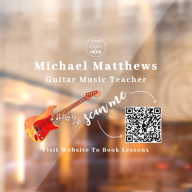 Guitar Teacher Music Lessons QR Code Window Cling (Sheet 2)