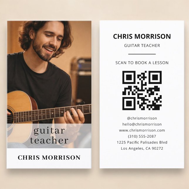 Guitar Teacher QR Code Photo Business Card (Creator Uploaded)