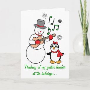 Guitar Teacher Snowman and Penguin Holiday Card