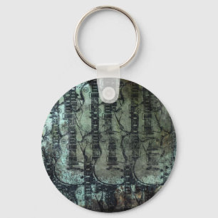 Guitar Teal Green Black Collage Keychain
