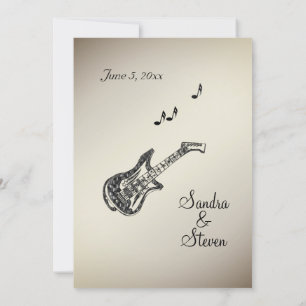 Guitar Theme Antique Gold Wedding Invitation  