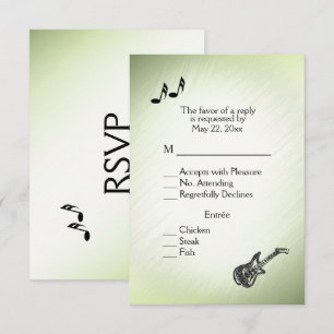 Guitar Theme Stunning Green RSVP with Menu Choice