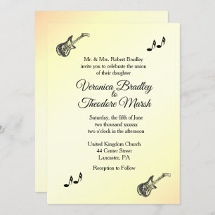 Guitar Theme Yellow Wedding Invitation  