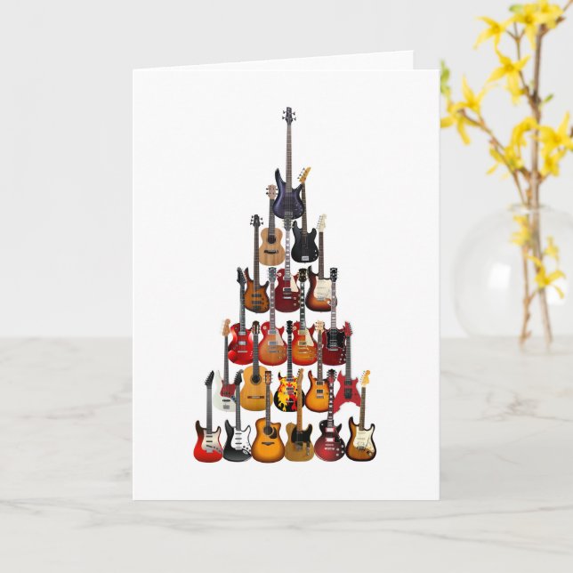 Guitar Tree Christmas Light Rock Music Card (Yellow Flower)