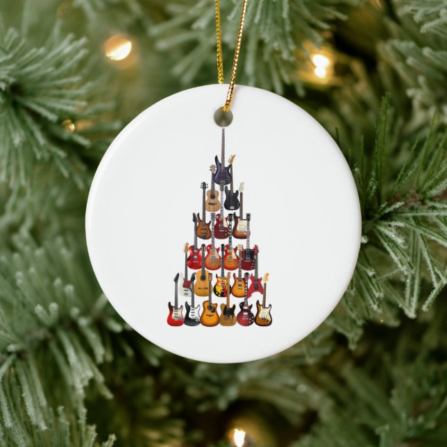 Guitar Tree Christmas Light Rock Music Ceramic Ornament (Tree)