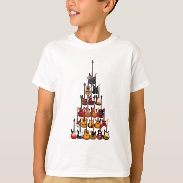 Guitar Tree Christmas Light Rock Music T-Shirt (Front)