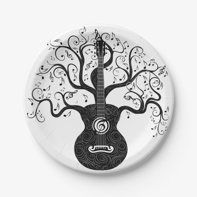 Guitar tree of life and music notes paper plate (Front)