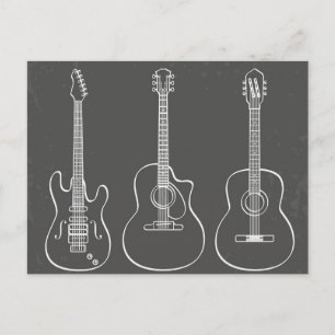 Guitar trio retro grunge music postcard