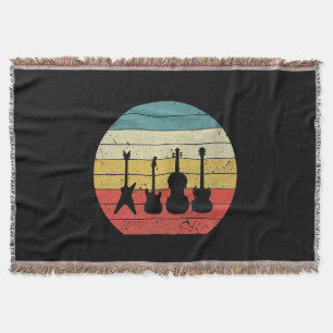 Guitar Vintage Retro Sunset Guitar Music Gift Throw Blanket