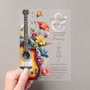 Guitar Wildflower Ampersand Musical Wedding  Acrylic Invitations