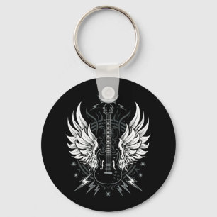 Guitar Wings Vintage Retro Music Keychain