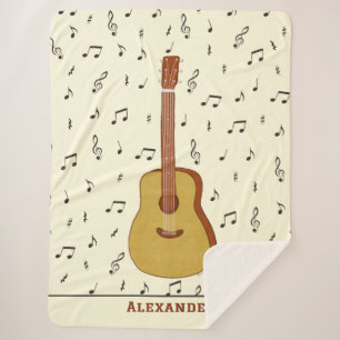 Guitar With Music Notes Personalized Sherpa Blanket