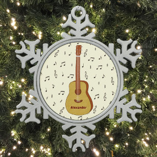 Guitar With Music Notes Personalized Snowflake Pewter Christmas Ornament