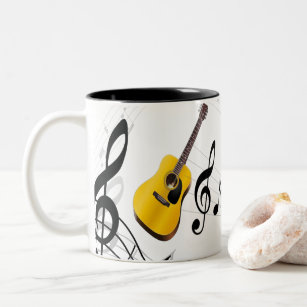 guitar with music notes Two-Tone coffee mug