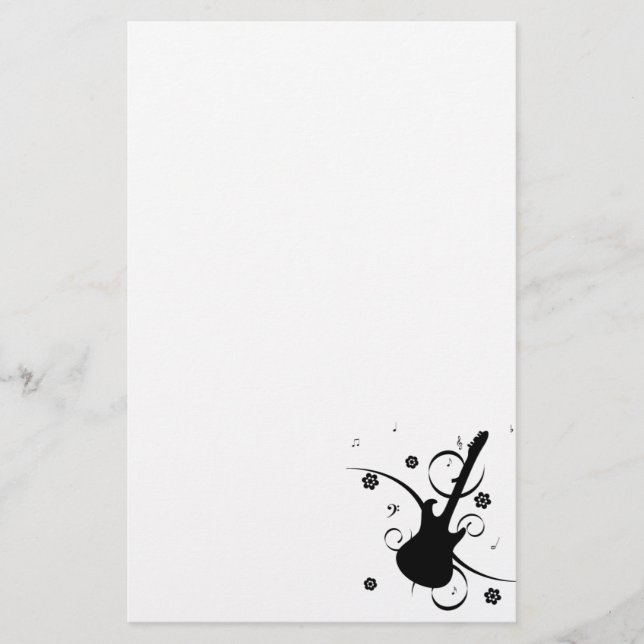 Guitar With Musical Notes Stationery (Front)