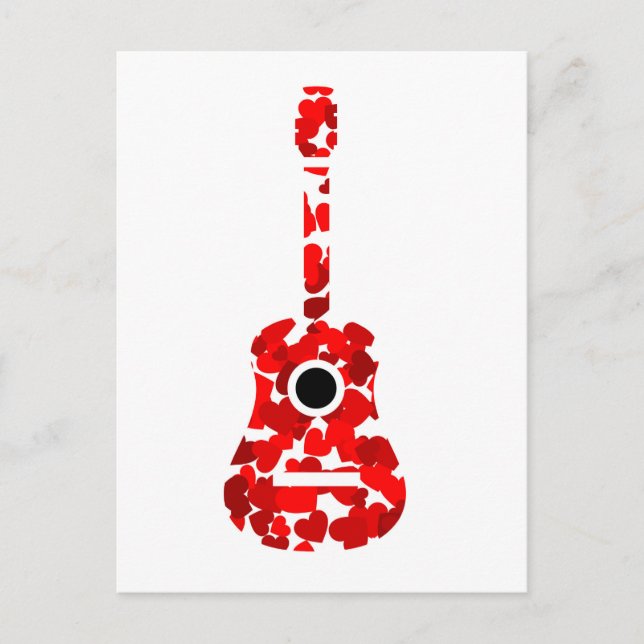 Guitar with red hearts postcard (Front)