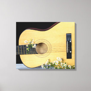Guitar with wildflower aster canvas print