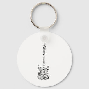 guitar word fill black music image keychain