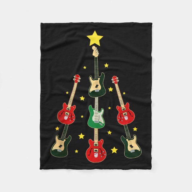Guitar Xmas Tree Musical Guitar Lovers Guitarist C Fleece Blanket (Front)