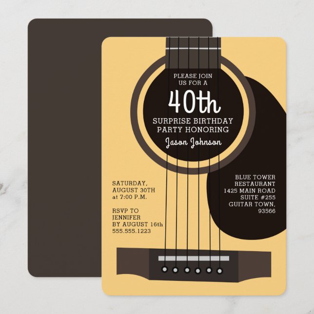 Guitare acoustique Invitation de fête d'anniversai (Devant / Derrière)