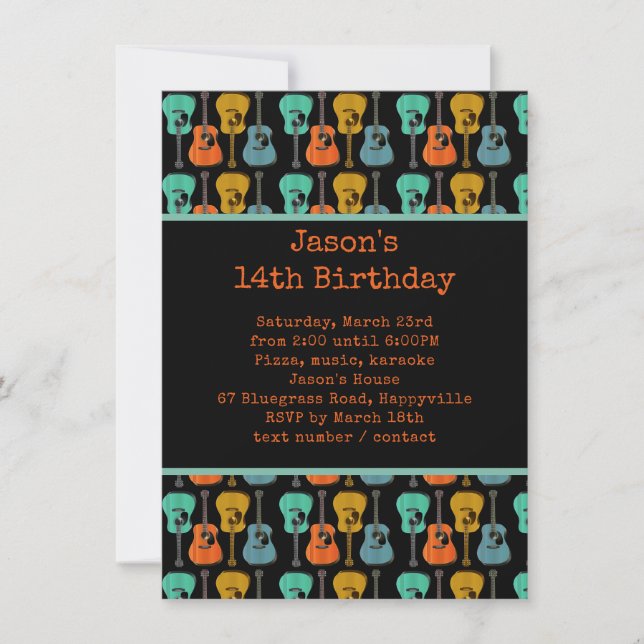 Guitare Anniversaire Fête Ado Invitation garçon (Devant)