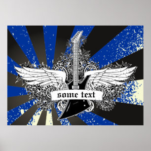 Guitare électrique et ailes affiche noir blanc ble