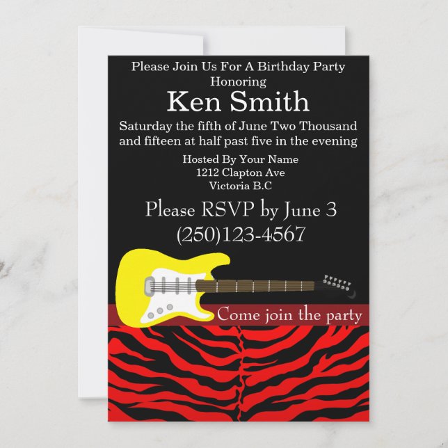 Guitare Électrique Rouge Et Noir Invitation Annive (Devant)