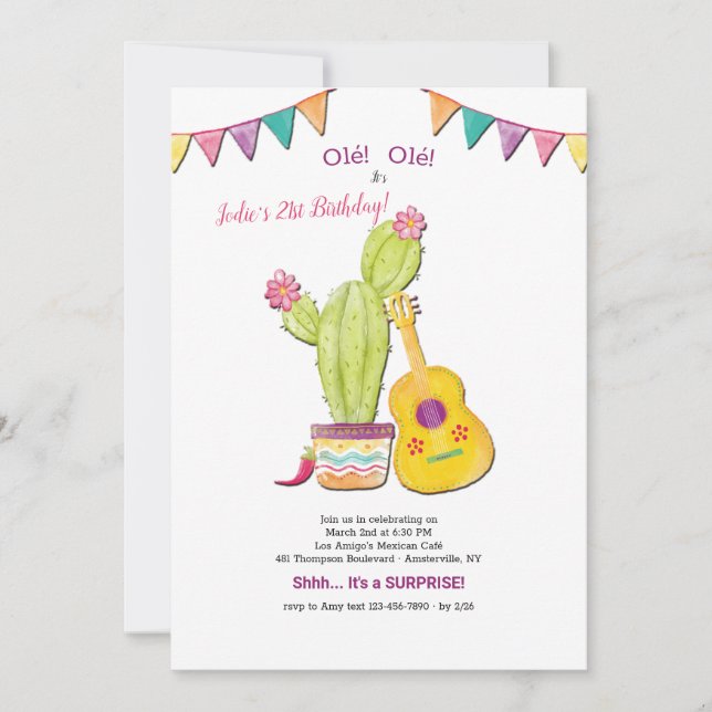 Guitare mexicaine Invitation de fête d'anniversair (Devant)