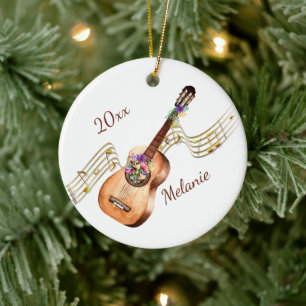 Guitare personnalisée et ornement floral de Noël