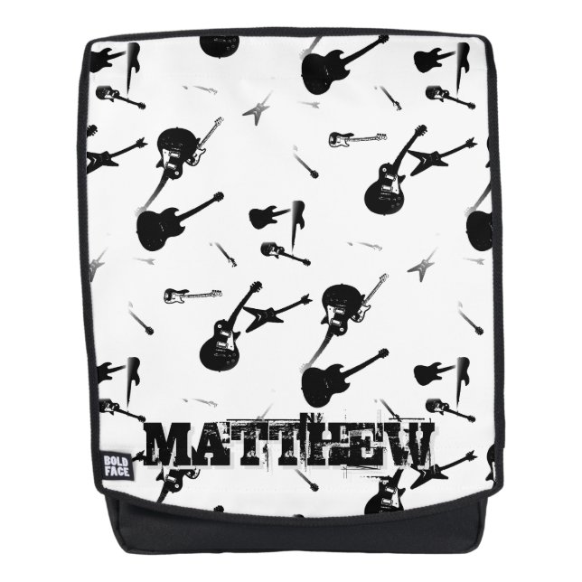 Guitare Rocher Noir Blanc avec Nom sac à dos (Devant)