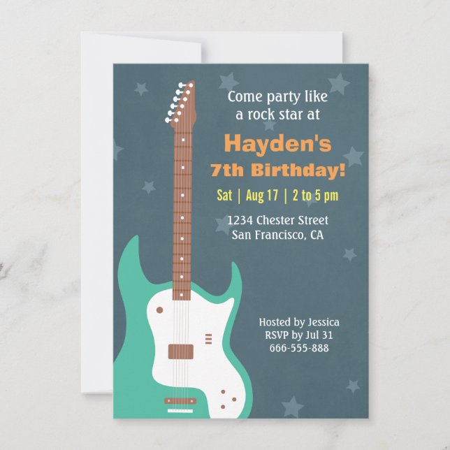 Guitare Rock Star Boys Invitations de fête d'anniv (Devant)