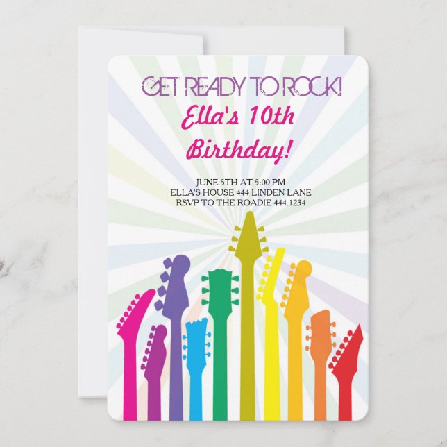 Guitare Rock Star Invitations de fête d'anniversai (Devant)