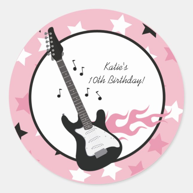 GUITARE ROSE 3" de VEDETTE DU ROCK autocollants de (Devant)